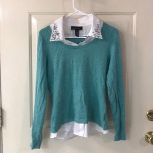 S Teal Double Sweater with Collar